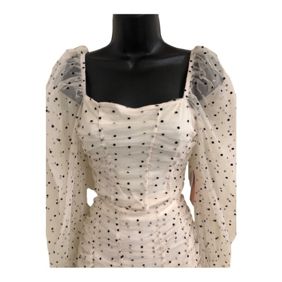Cream 2pc polka dot chiffon tulle tufted sheer sleeve blouse &‎ skirt set size L - Picture 10 of 17